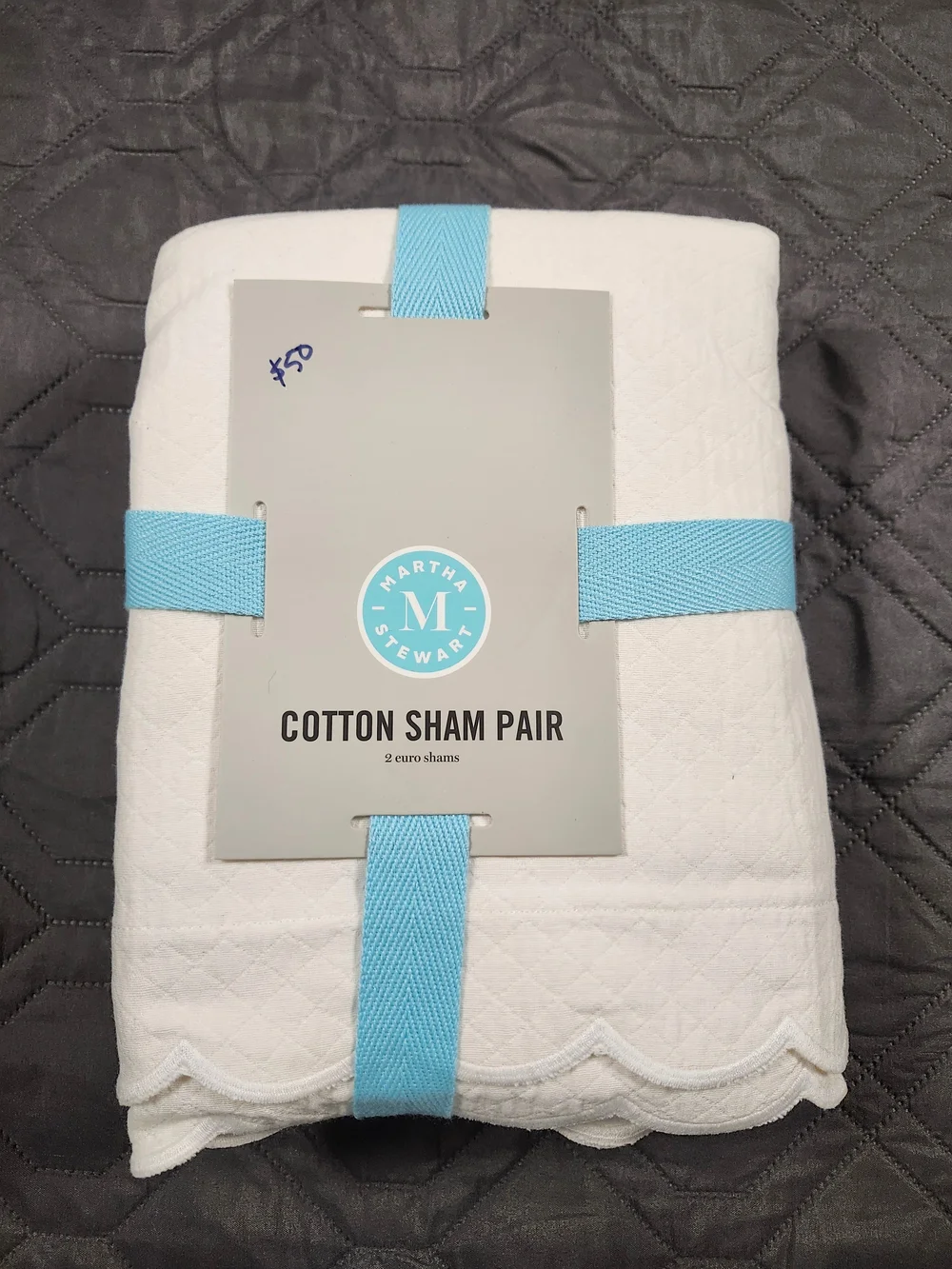 Martha Stewart White Cotton Sham Pair 26 in x 26 in (66 cm x 66 cm).